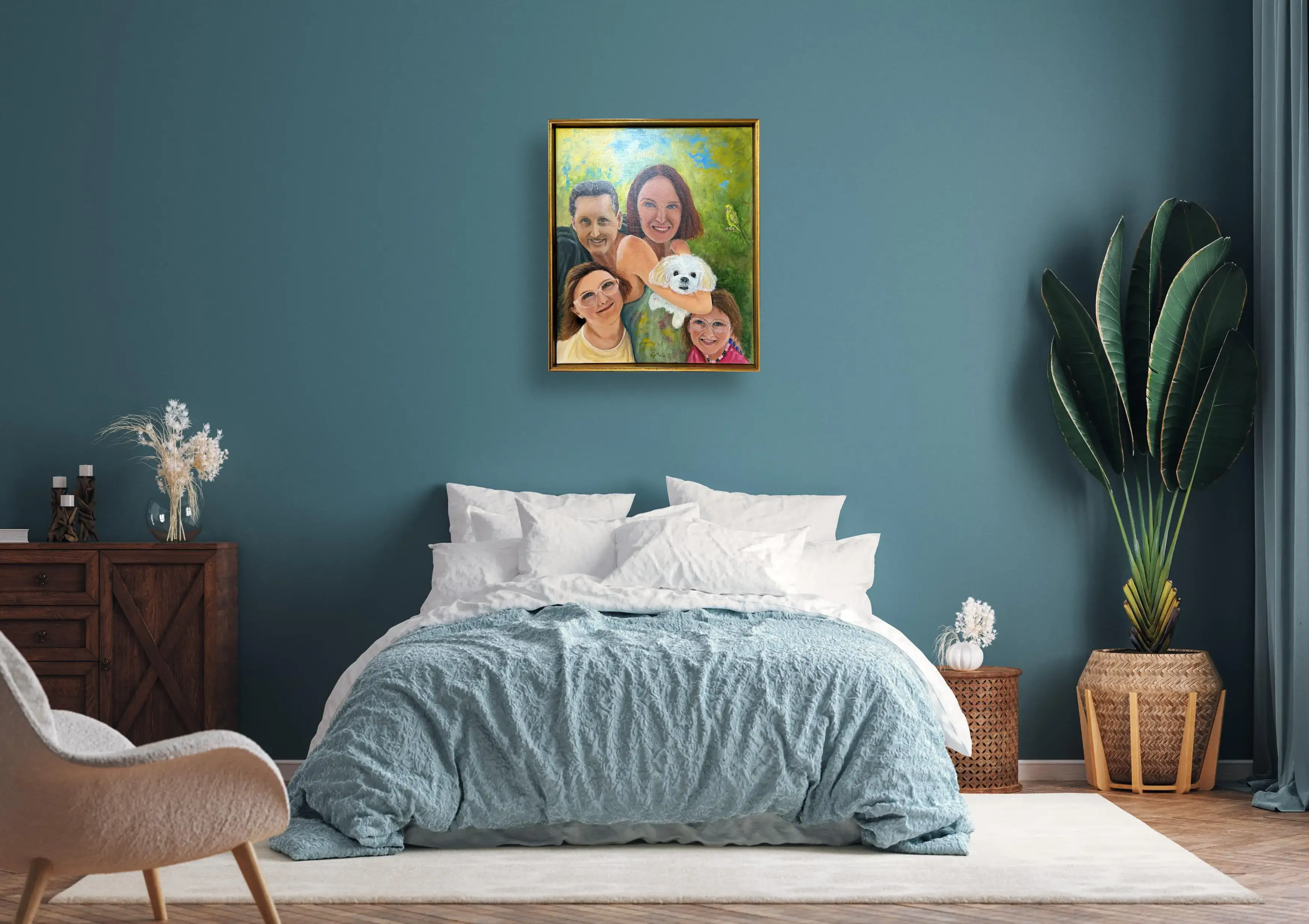 Portrait of Warmth and Whispers on Bedroom blue.webp