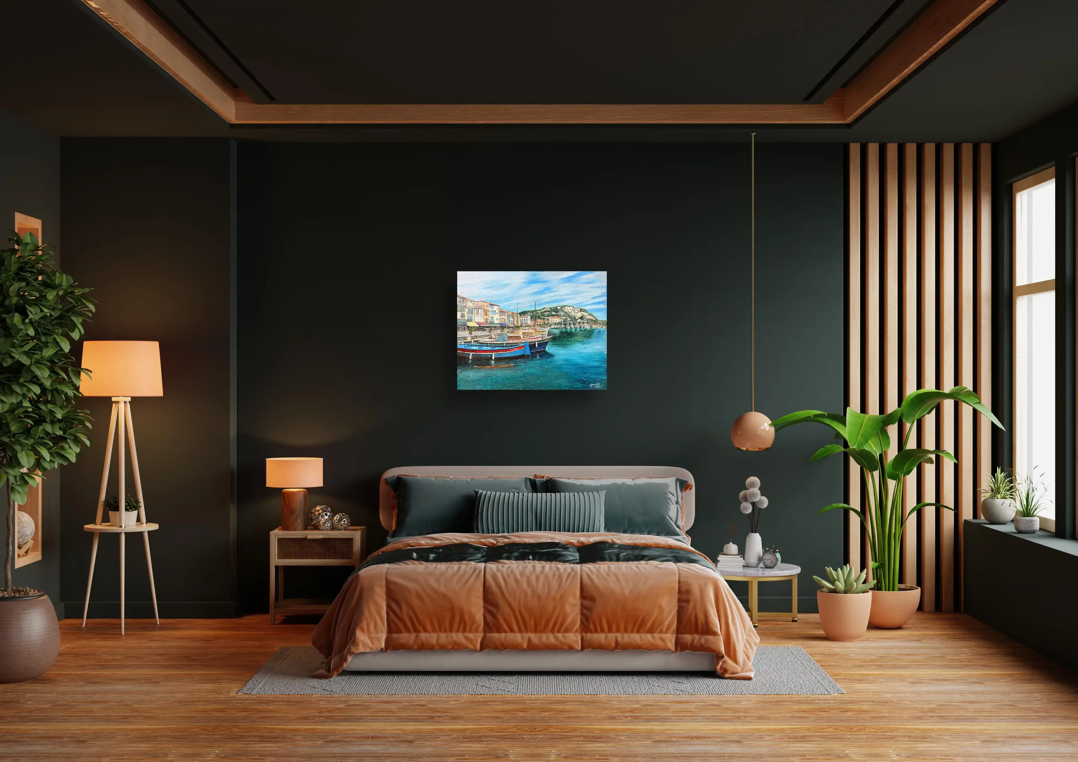 Echoes of Childhood Shores on Bedroom dark green.webp