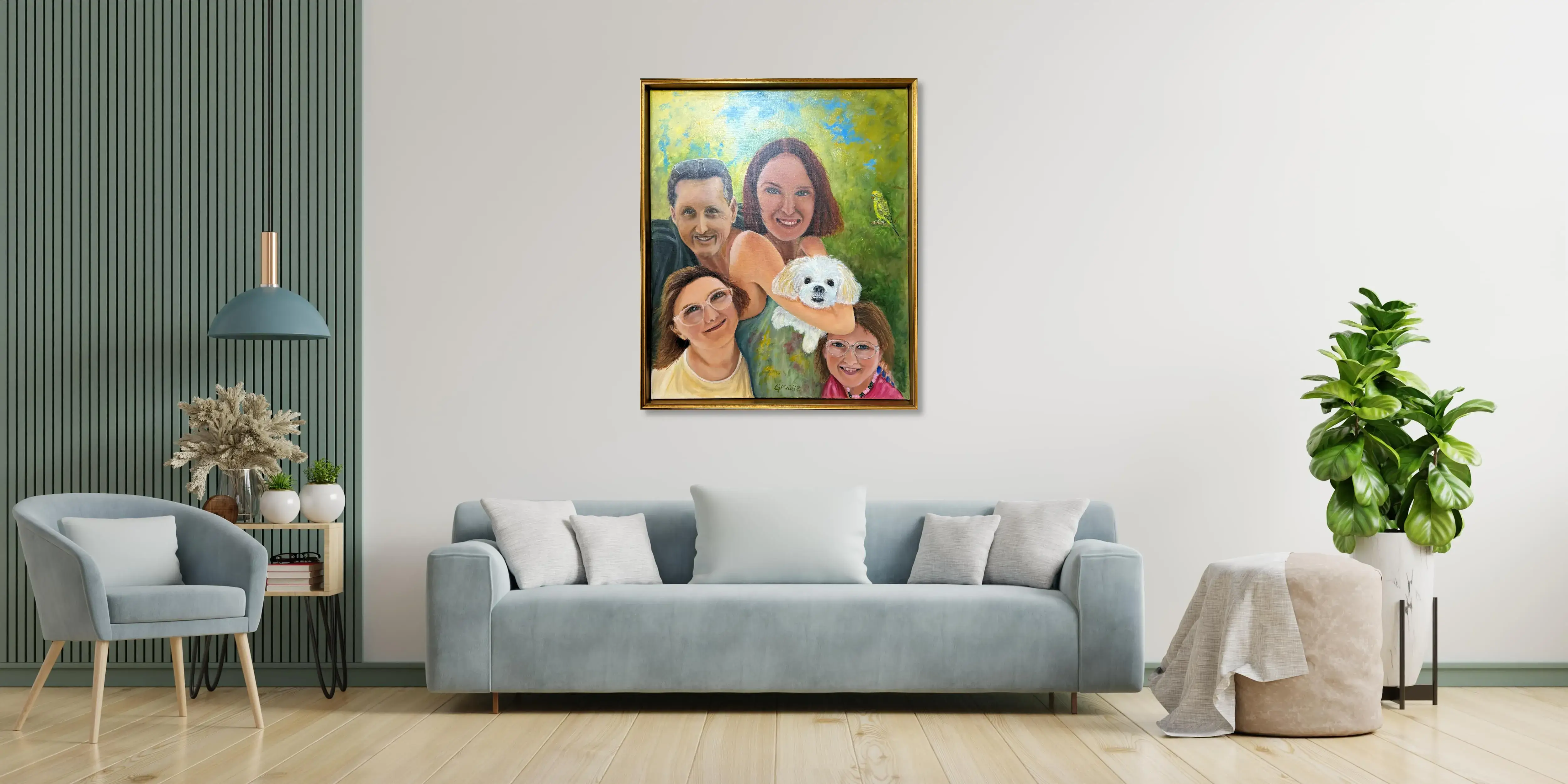 Portrait of Warmth and Whispers on Lounge white green.webp